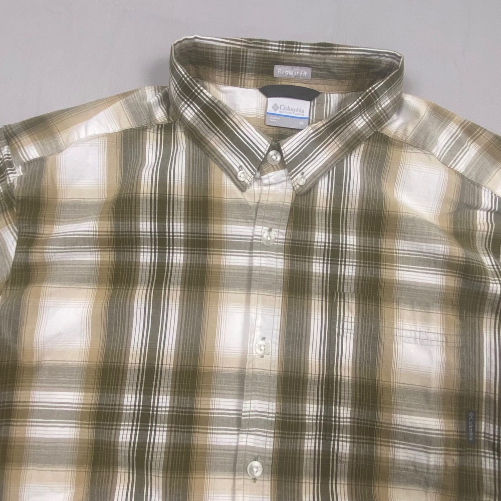 Columbia Regular Fit‎ Plaid Button Down Shirt Mens XL Green Brown Hiking Outdoor